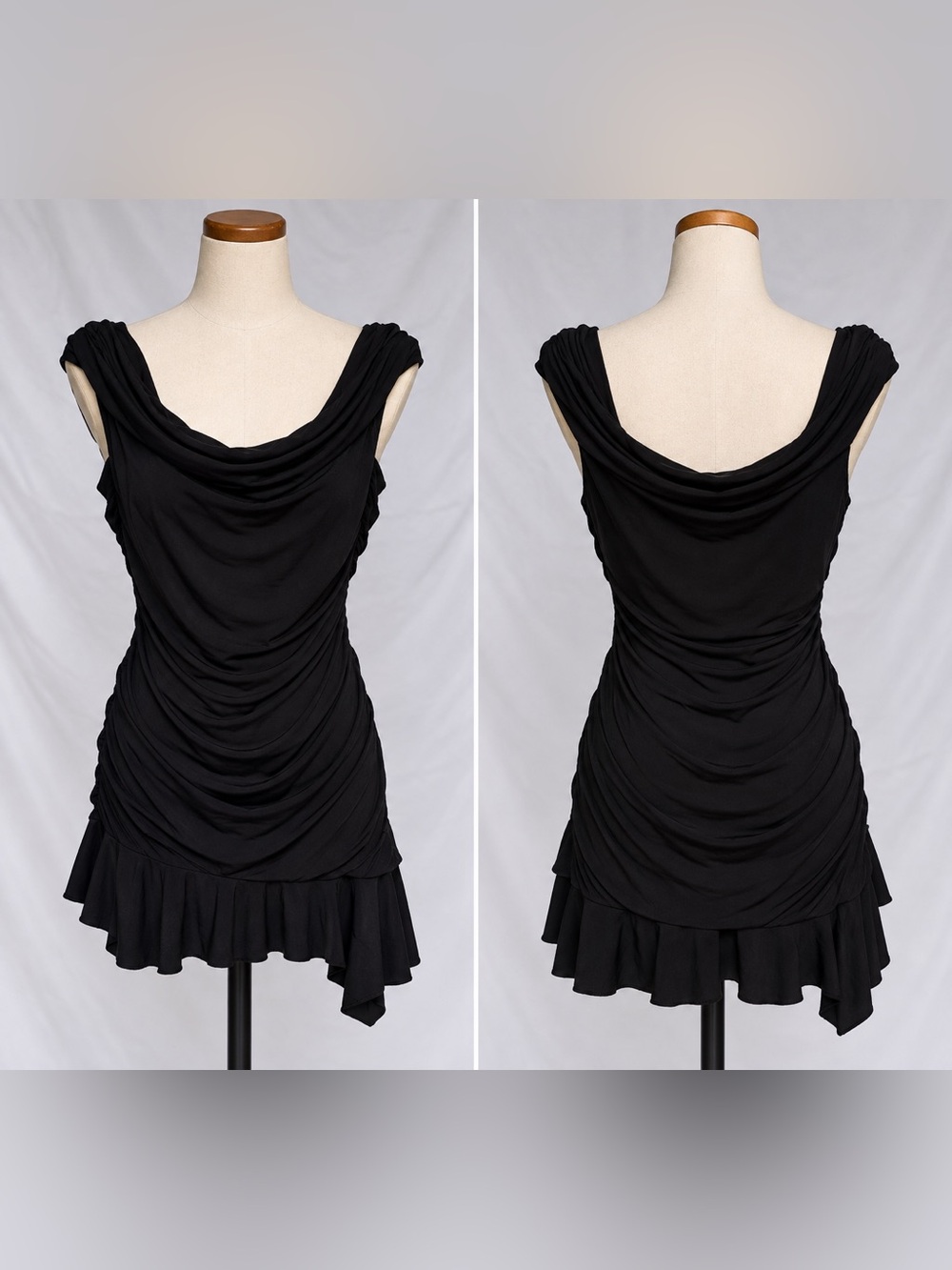 Emerald Sundae One-Shoulder Black Draped Evening Dress
